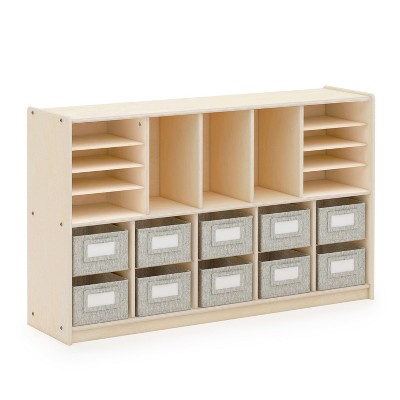 Natural Wood Kids' Storage Unit with Cubbies and Bins