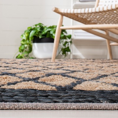 Natural and Black Hand-Knotted Jute Geometric Runner Rug