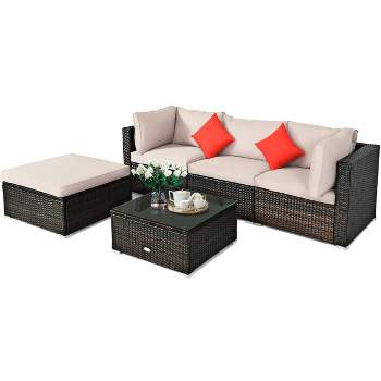 Tangkula 5-Piece Outdoor Patio Sectional Rattan Wicker Sofa Set w/ Cushion