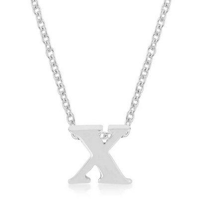ShineHigh Rhodium Plated Stainless Steel Initial Pendant Necklace with 18" Chain + 2" Extender – Letters O, Q, U, X, Y, Z