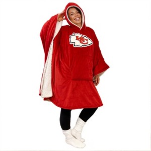 NFL Kansas City Chiefs Team Color Bloncho with Logo Patch and Faux Shearling Inside Throw Blanket - 1 of 2