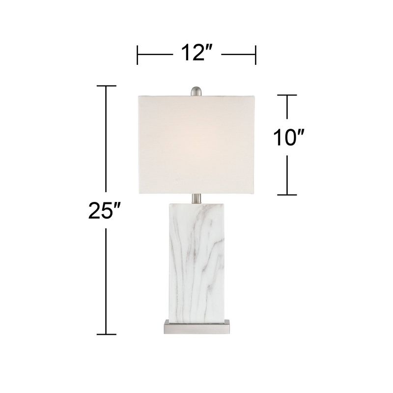 360 Lighting Connie Modern Table Lamps 25" High Set of 2 White Faux Marble with USB Charging Ports Rectangular Shade for Living Room Office Desk House, 5 of 11