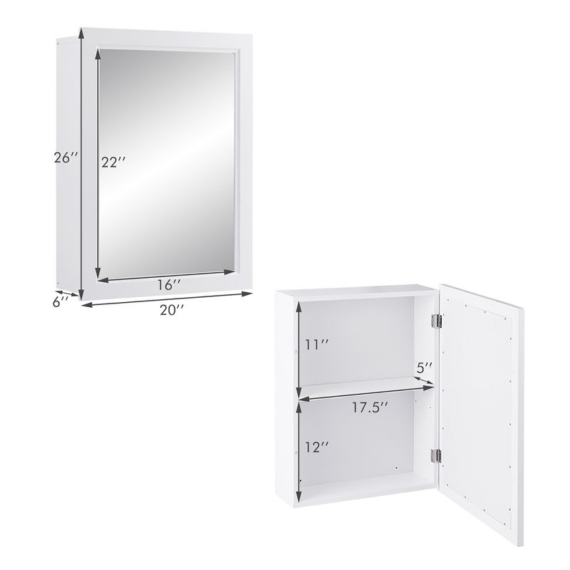 Costway Bathroom Mirror Cabinet Wall Mounted Kitchen Medicine Storage Adjustable Shelf, 4 of 11