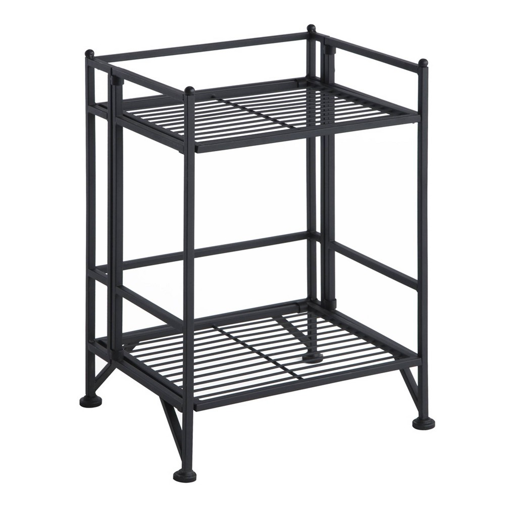 Breighton Home Xtra Storage 2 Tier Folding Metal Shelf in Black