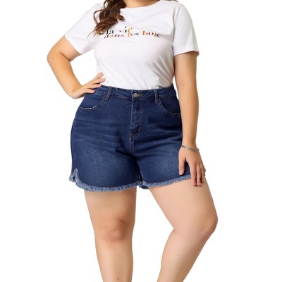 Plus Size Women Elastic Hole Leggings Short Pants Harajuku Style Denim  Shorts Ripped Boyfriend Jeans