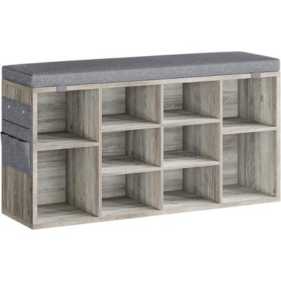 Shoe Bench with Cushion, Ten Cubbies Storage Bench with Adjustable Shelves, Cubby Seat Shoe Cabinet for Entryway Living Room Hallway Bedroom Dorm