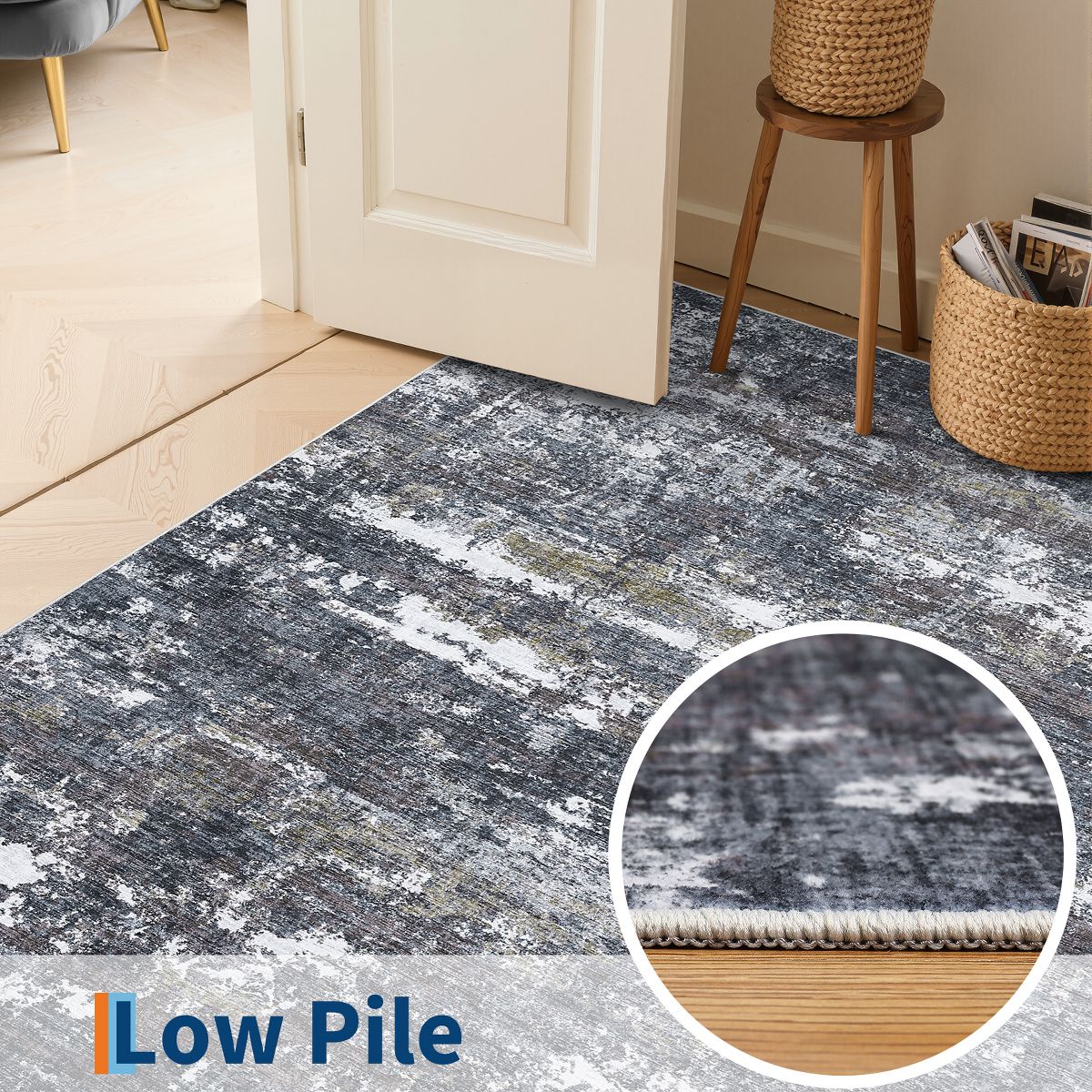 Garvee Abstract Washable Area Rug, Modern Low-Pile Stain Resistant Indoor Rugs for Living Room Bedroom, Soft Foldable Accent Rug - thumbnail 6