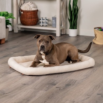 Cream Faux Lambswool Bolster Crate Pet Bed, Large