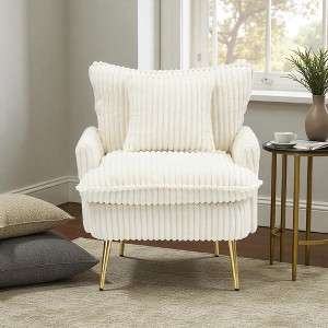 Corduroy Single Sofa Chair with Thick Sponge Cushion and Metal Legs, Comfortable Lounge Chair for Living Room, Bedroom, or Office - 1 of 4