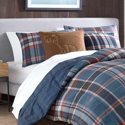 Navy Plaid Microfiber Down Alternative Full Bedspread Set