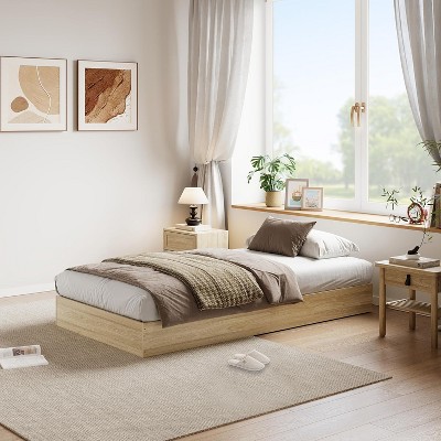 Solid Wood Platform Bed with Sturdy Wooden Slats, Floor-Standing Bed Frame
