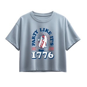 Girls' - Instant Message - Hotdog And Fireworks Short Sleeve Boxy Graphic T-Shirt - 1 of 3