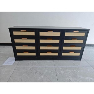 12 Drawer Dresser for Bedroom, Modern Farmhouse Rattan Chest of Drawers with Handles, Wood Dresser for Closet, Living Room, Entryway, and Hallway - 1 of 1