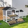 58'' Bunny Hutch Indoor with 3 Leak-Proof Trays, Wooden Waterproof Roof Rabbit Hutch Indoor/Outdoor, 2-Tier Bunny House/Chicken Coop, Gray and Black - 2 of 4