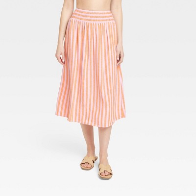 Women's Midi A-line Skirt - A New Day™ Light Orange Striped S : Target