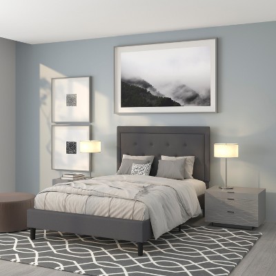 Modern Low-Profile Dark Gray Upholstered Full Bed with Tufted Headboard