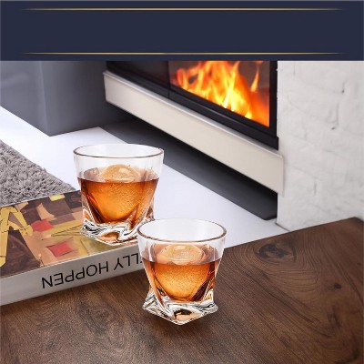 Clear Crystal Whiskey Glass Set with Ice Ball Molds