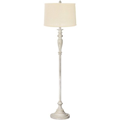 360 Lighting Vintage Shabby Chic Floor Lamp Antique White Cream Burlap Drum Shade for Living Room Reading Bedroom Office