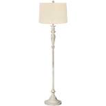 360 Lighting Vintage Shabby Chic Floor Lamp 60" Tall Antique White Washed Cream Burlap Drum Shade for Living Room Reading Bedroom Office