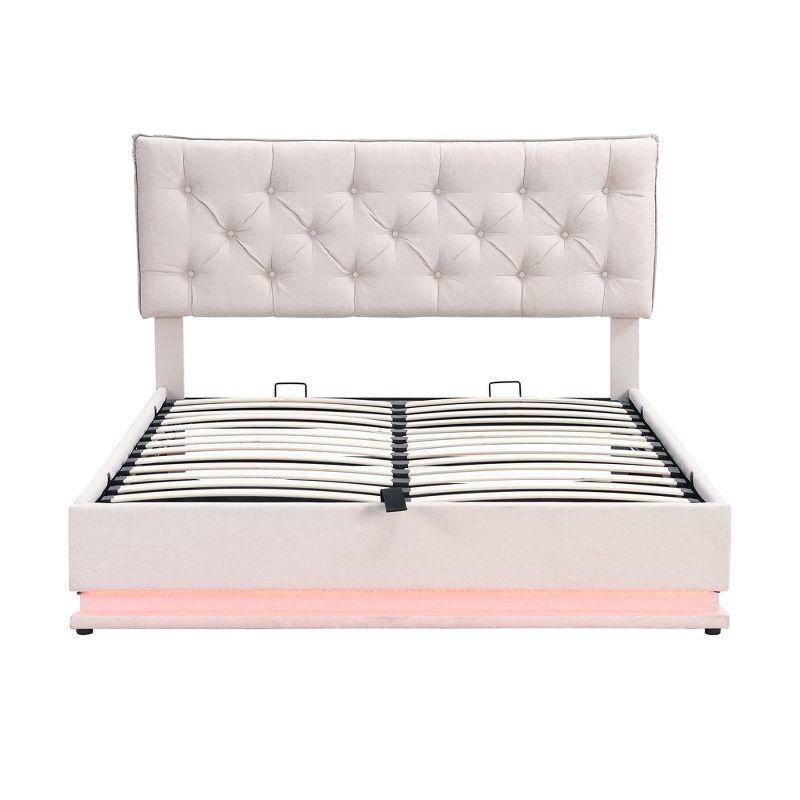 Queen/Full Size Upholstered Platform Bed with Hydraulic Storage System and LED Light-ModernLuxe, 5 of 14