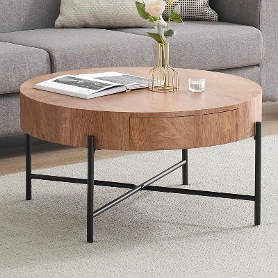 Round Coffee Table with Drawers Circle Coffee Table with Storage Wood Accent Center Table Vintage Coffee Table for Living Room