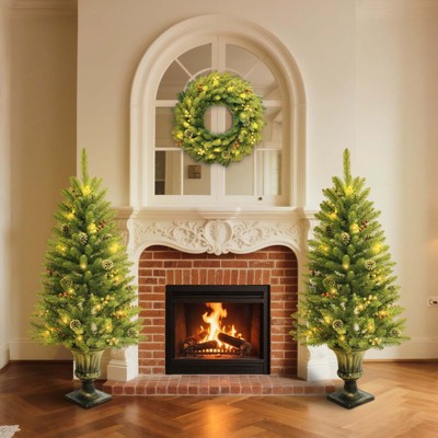 4 Pcs Christmas Tree Set, Artificial Christmas Tree with Christmas Garland & Wreath, Holiday Christmas Tree for Front Door Entryway, Home Decor
