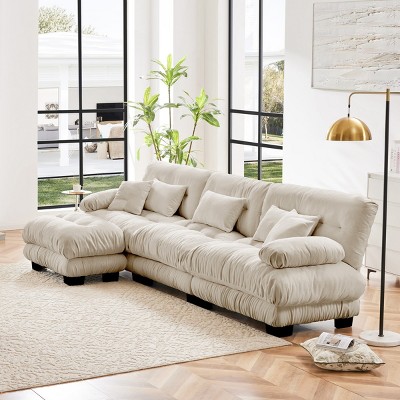 3-Seater Sectional Sofa with 1 Ottoman Deep Seat Sofa Couch Chenille Soft Comfy Upholstered Sofa for Living Room, Apartment-Tanpinhause