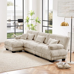 3-Seater Sectional Sofa with 1 Ottoman Deep Seat Sofa Couch Chenille Soft Comfy Upholstered Sofa for Living Room, Apartment-Tanpinhause - 1 of 4