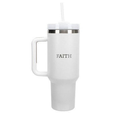 100 North Faith In Him Blessed Wrap-Around 40 Oz. Stainless Steel Water Bottle Coffee Mug, Spill & Leak Resistant, Travel Tumbler with Handle, Lid &