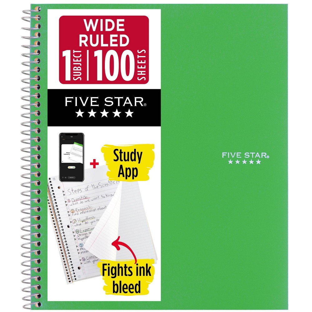 Five Star 8"x10.5" 1 Subject Wide Ruled Notebook Retro Green 100 Pages