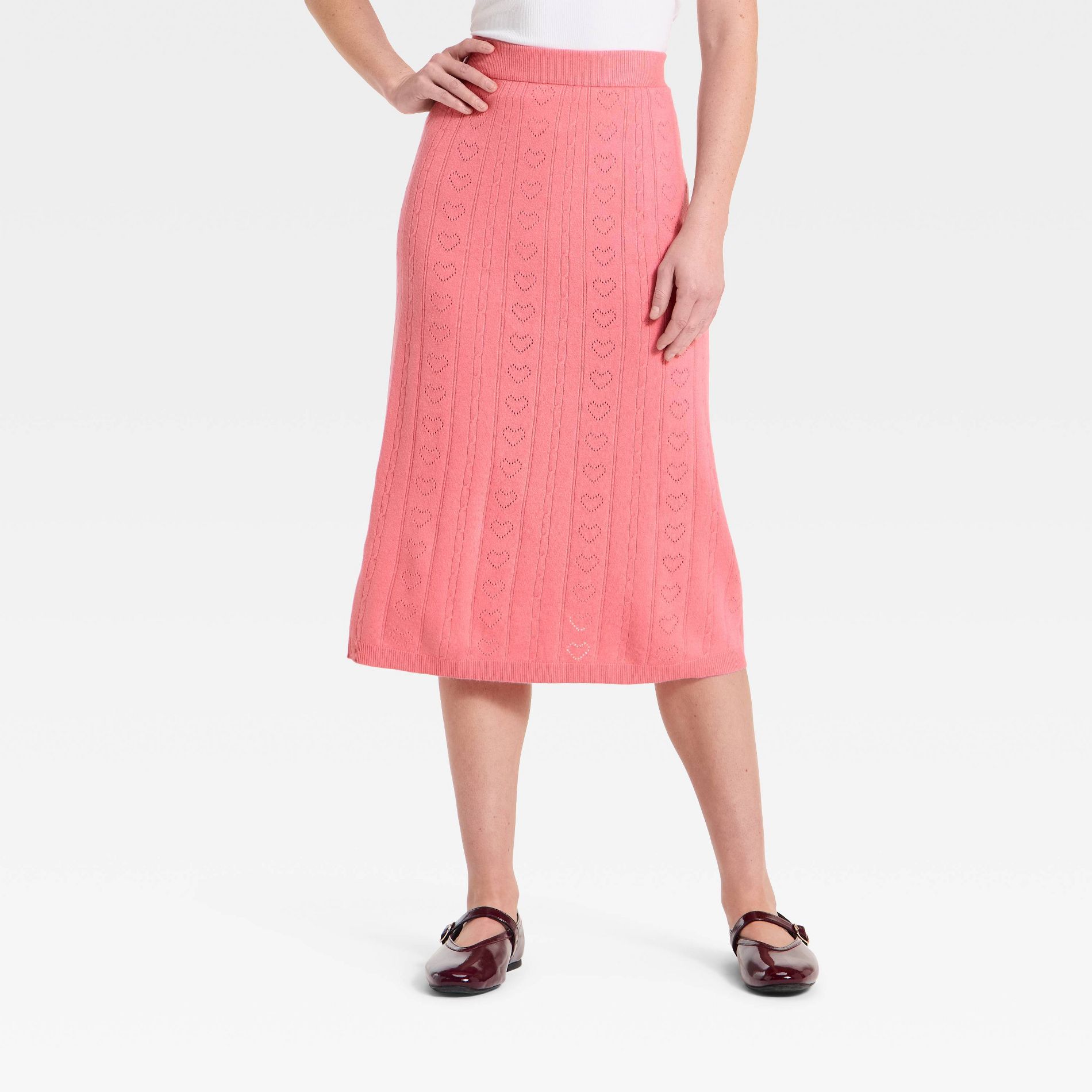 Women's Valentine's Pointelle Heart Sweater Skirt - A New Day™ Pink S