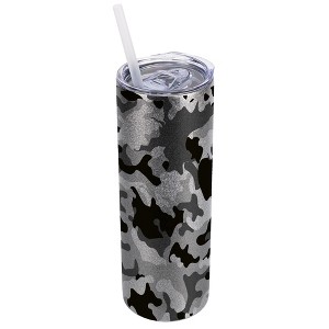 Elanze Designs Silvertone Sparkle 20 Ounce Double Wall Stainless Steel Glitter Travel Tumbler With Sliding Lid And Straw, Camouflage - 1 of 4