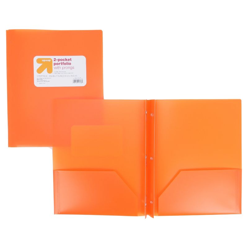 2 Pocket Plastic Folder with Prongs Orange - up &#38; up&#8482;, 4 of 5