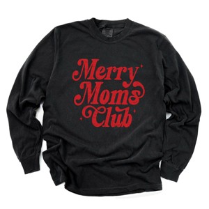 Merry Mom's Club Distressed - Women's Garment Dyed Long Sleeve Graphic T-Shirt - 1 of 4
