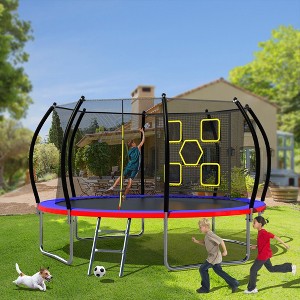 12/14FT Outdoor Trampoline with Enclosure, Recreational Trampolines with Ladder & Safety Net for Kids & Adults - ModernLuxe - 1 of 4