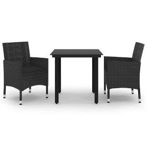 vidaXL Patio Dining Set Outdoor Table and Chair Set Poly Rattan and Glass - Black 31.5" Table Length 2 Items - 1 of 4