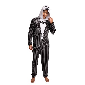 Nightmare Before Christmas Jack Skellington Adult Long Sleeve Hooded Cosplay Union Suit - 1 of 4