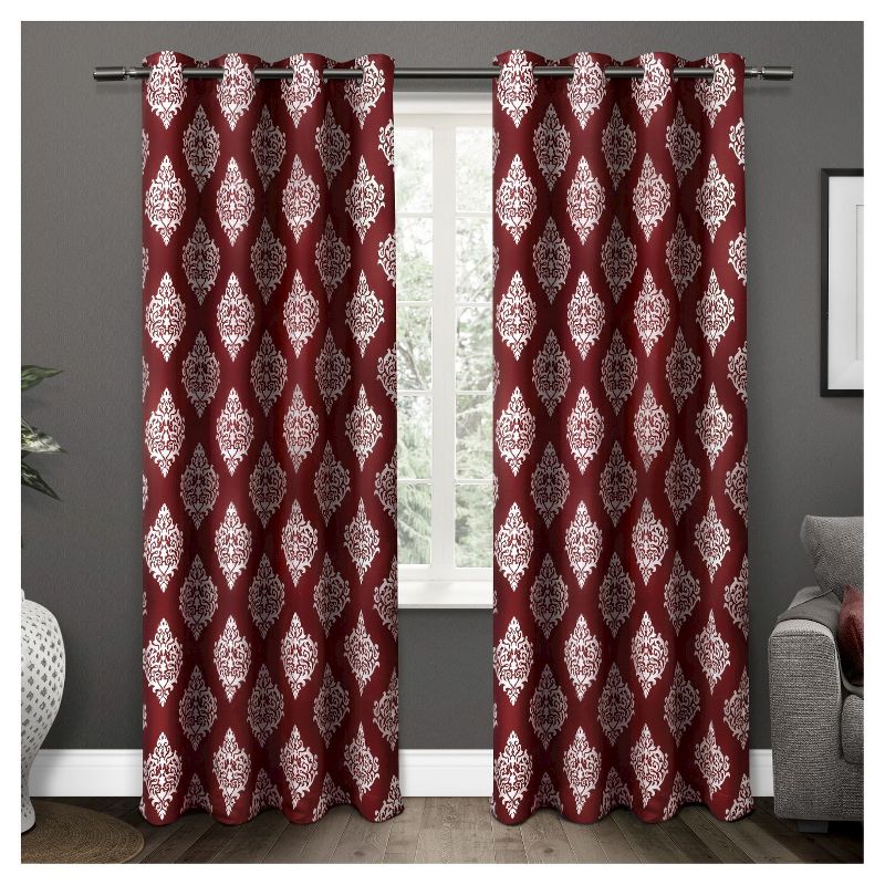 Set of 2 / Pair Medallion Blackout Thermal Grommet Top Window Curtain Panels Exclusive Home, 1 of 9