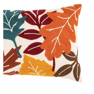 Fall Leaves Chain Stitch Petite Throw Pillow in Orange