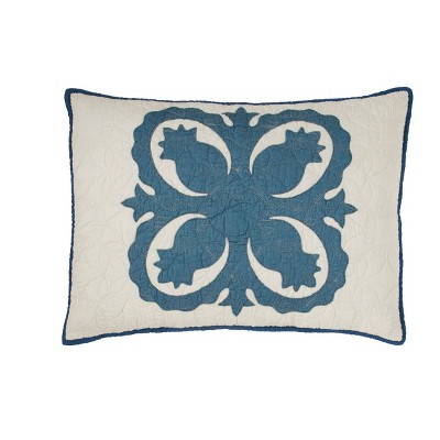 King Size Blue and Beige Embroidered Cotton Sham