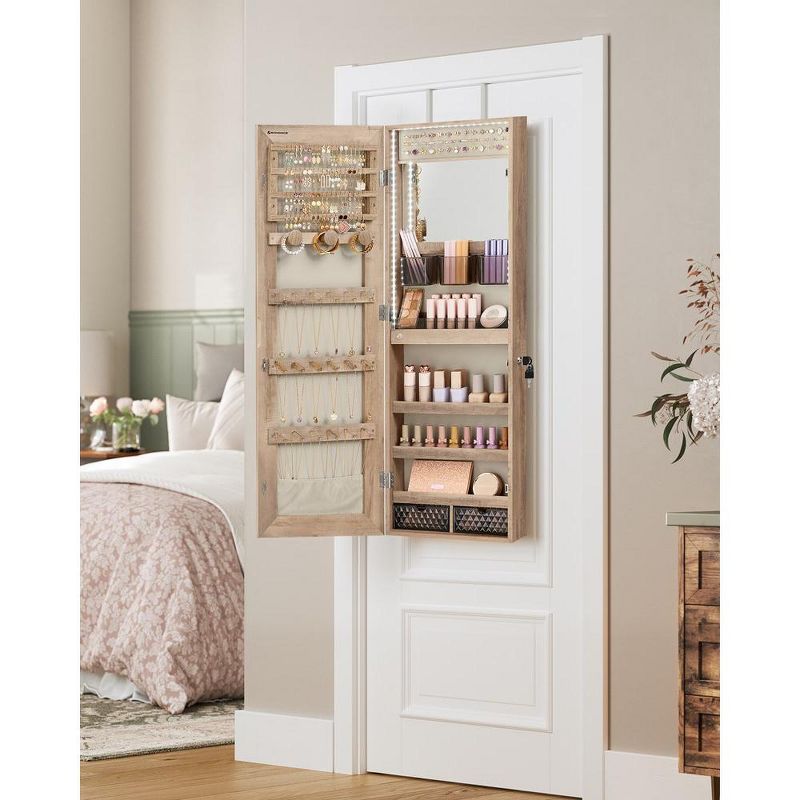 SONGMICS Jewelry Storage Cabinet Jewelry Armoire Organizer with LED Lights Wall-Mounted with Full-Length Frameless Mirror, 4 of 10