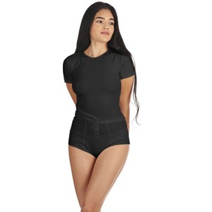 Memoi Women's Luxe Rib T-Shirt and Full Coverage Brief Set - 1 of 4
