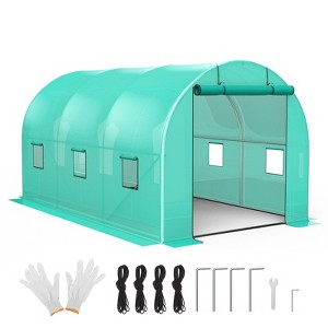 Portable Greenhouse with Thickened PE Cover & Roll-up Zipper Door - Walk-in Tunnels for Seedlings, Flowers, 4/12-Tier Shelves (Green, House/Dome) - 1 of 4