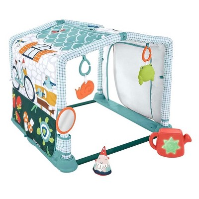 Fisher-Price 3-in-1 Crawl & Play Activity Gym with Mirror, Frog Rattle, Snail Teether, Crinkle Garden Gnome and Watering Can for Newborn to Toddler