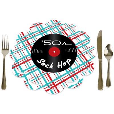 Big Dot of Happiness 50’s Sock Hop - 1950s Rock N Roll Party Round Table Decorations - Paper Chargers - Place Setting For 12