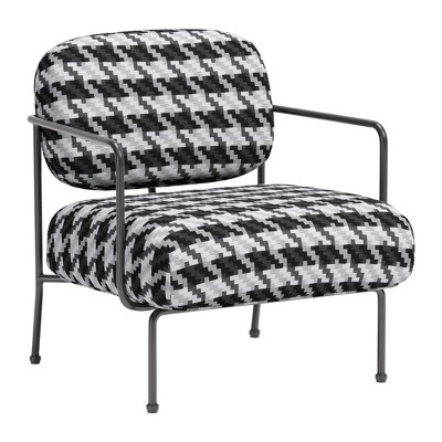 HomeRoots 29" Black And White And Black Upholstered Houndstooth Arm Chair