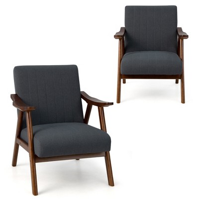 Tangkula Set of 2 Accent Chair Leathaire Leisure Armchair w/ Rubber Wood Frame & Felt Pads