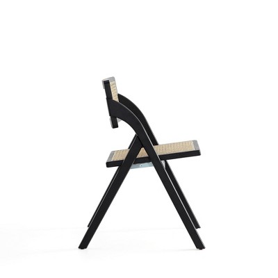Sleek Black and Natural Cane Folding Side Chair Set