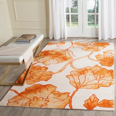 Ivory and Orange Hand-Tufted Wool Floral Area Rug 3' x 5'