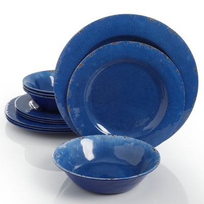 Mauna Cobalt Blue Melamine Dinnerware Set, Service for 4